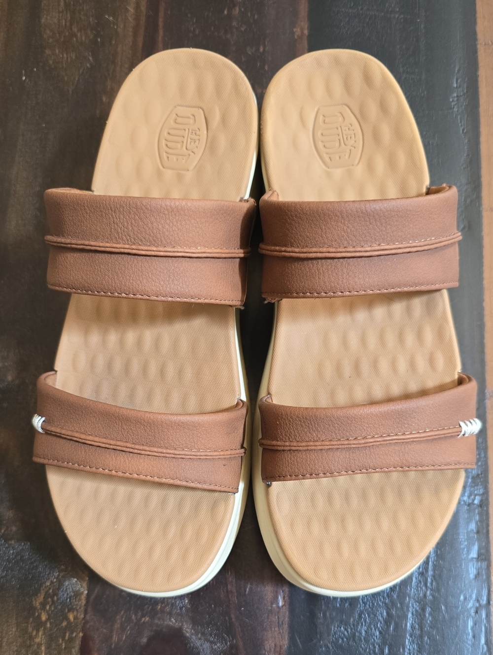 Hey Dude Women's Brown Double-Strap Slide Sandals